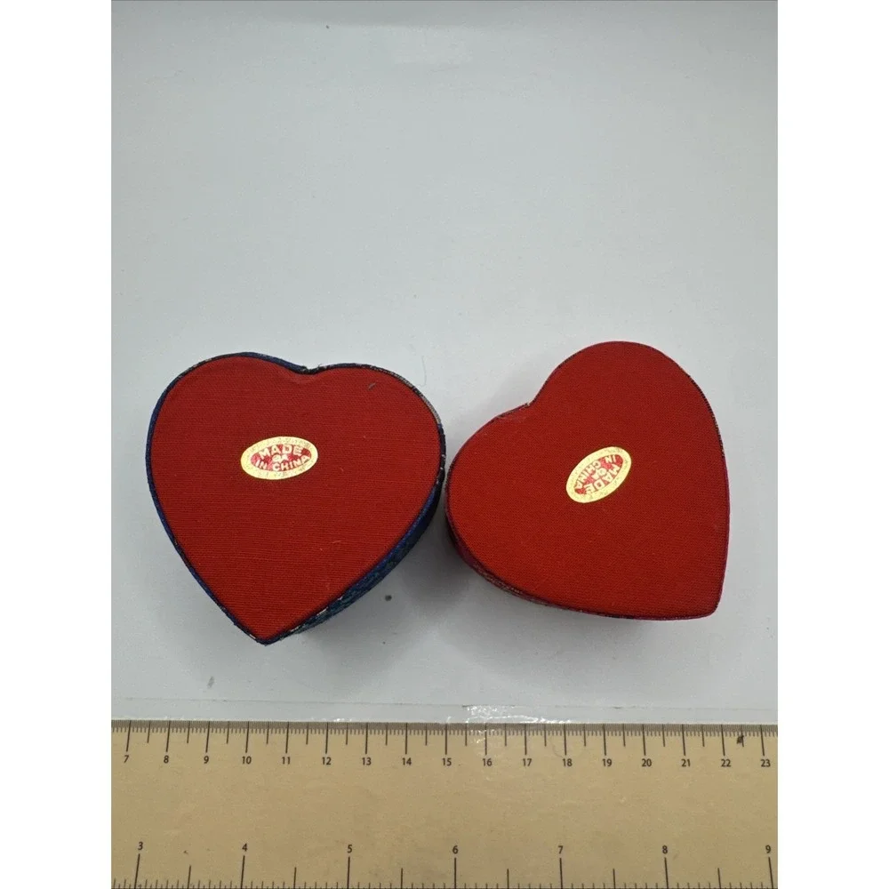Set Of 2 Asian Ring Jewelry Box Compact Fabric Floral Portable - Heart Shaped